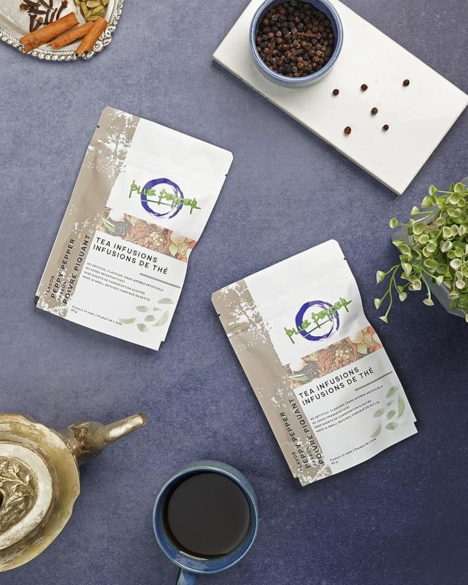 Blue Pepper Peppy Pepper Tea Infusion Blend 60g - Natural Caffeine-Free Herbal Tea Blend in Resealable Pouch | Bold and Spicy Flavor | Product of India