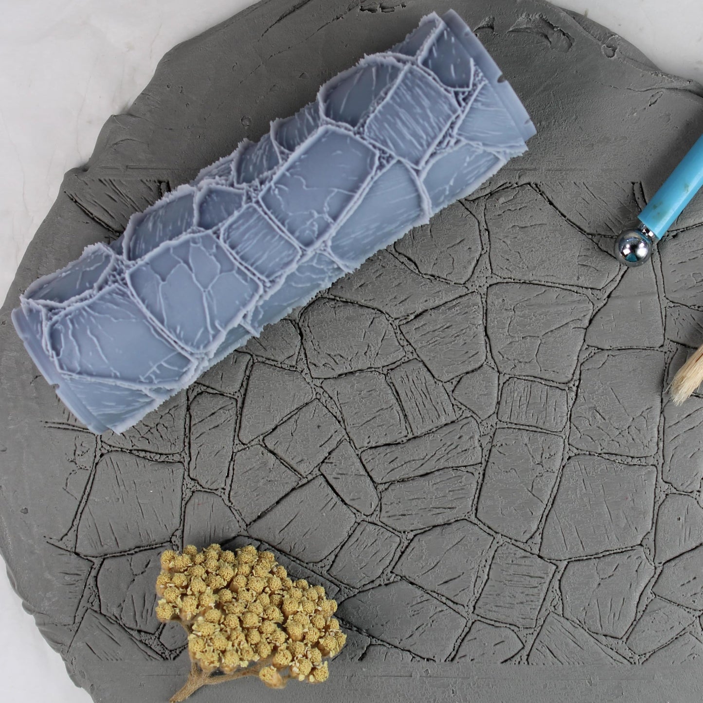 Flagstones Clay Texture Roller (4") - Seamless Set #02 - Embossing Pattern Roller for Polymer & Ceramic Clay, Pottery & Crafts