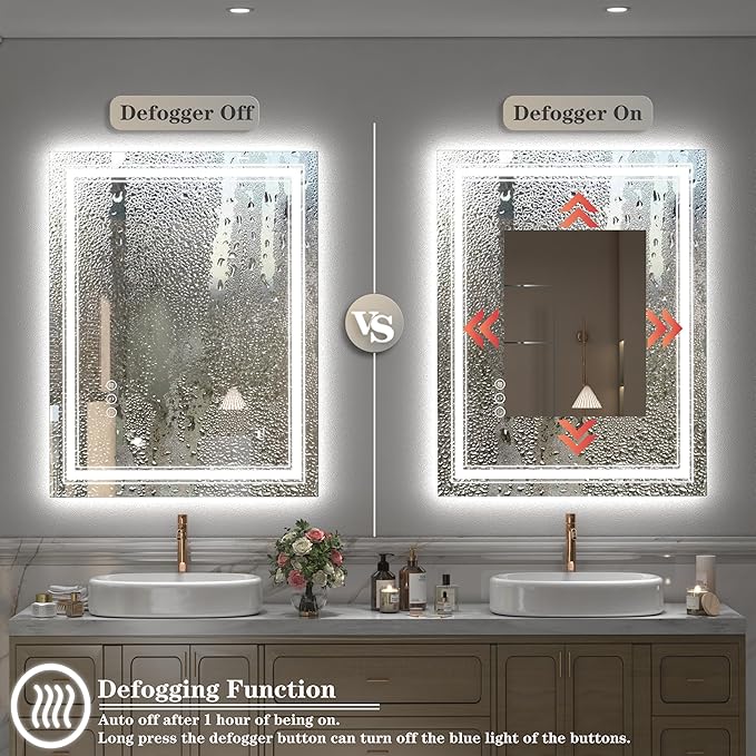 50x40 LED Bathroom Mirror, Lighted Mirror for Bathroom Wall, Backlit and Front Lights, Dimmable, Anti-Fog, Shatterpoof, Memory (Horizontal/Vertical)
