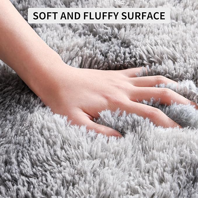 Tepook Area Rugs 10x14 for Living Room, Super Soft Fluffy Rugs for Bedroom, Modern Shaggy Rug Fuzzy Carpets for Kids, Plush Indoor Nursery Home Decor Rug with Non-Slip Bottom, Tie-Dyed Light Grey