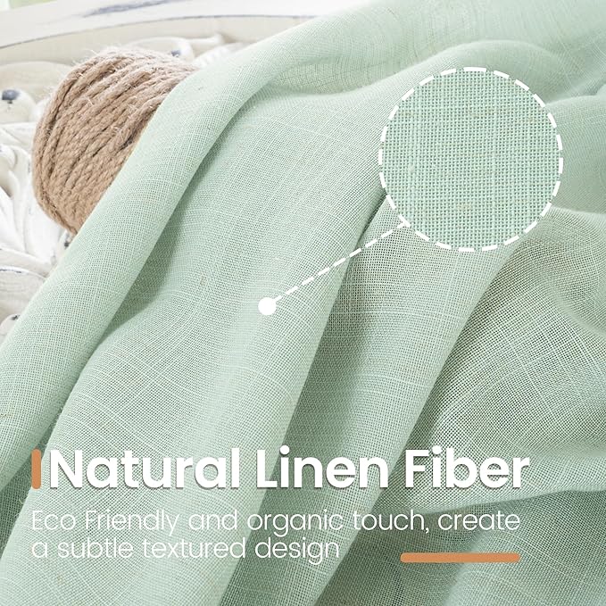 BGment 40 Inch Length Light Green Linen Curtains - Short Semi Sheer Drapes Textured for Living Room Window Spring Decorative with Rod Pocket Lightweight Rustic, 2 Panels Set, 42 X 40 Inch