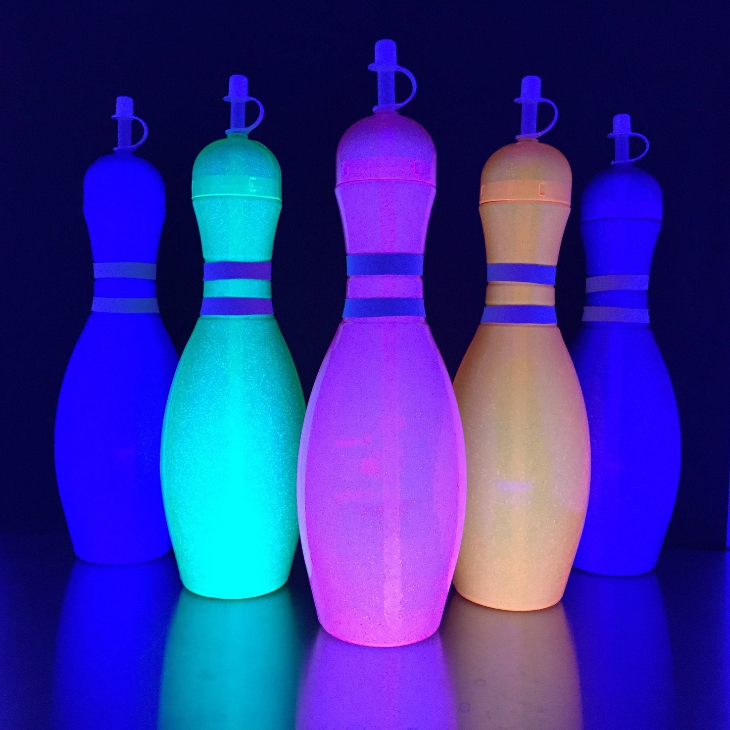 Large Bowling Pin Water Bottles Assorted Colors - 6 Pack