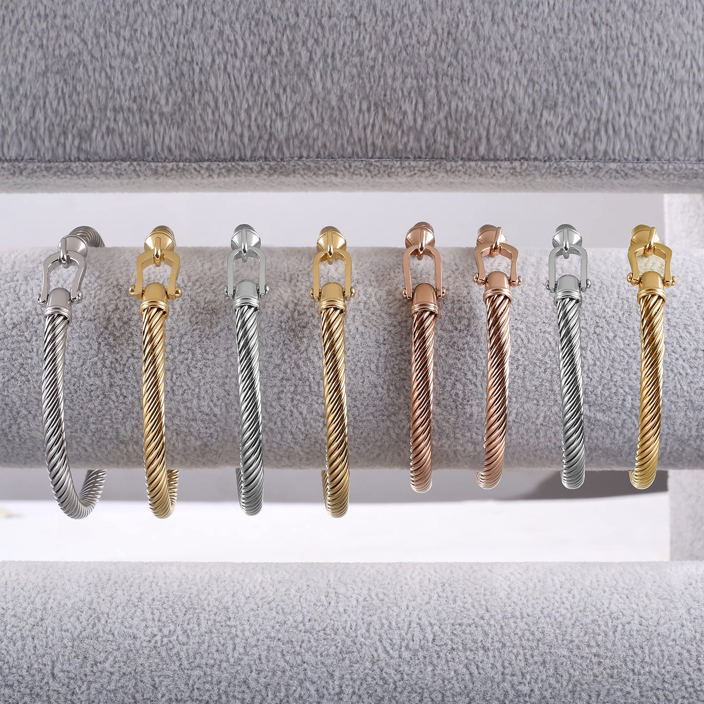HX SHARE Twisted Cable Bracelet Stylish Fine Stainless Steel Cable Cuff Bracelet with Hook Clasp Bracelets Jewelry for Women