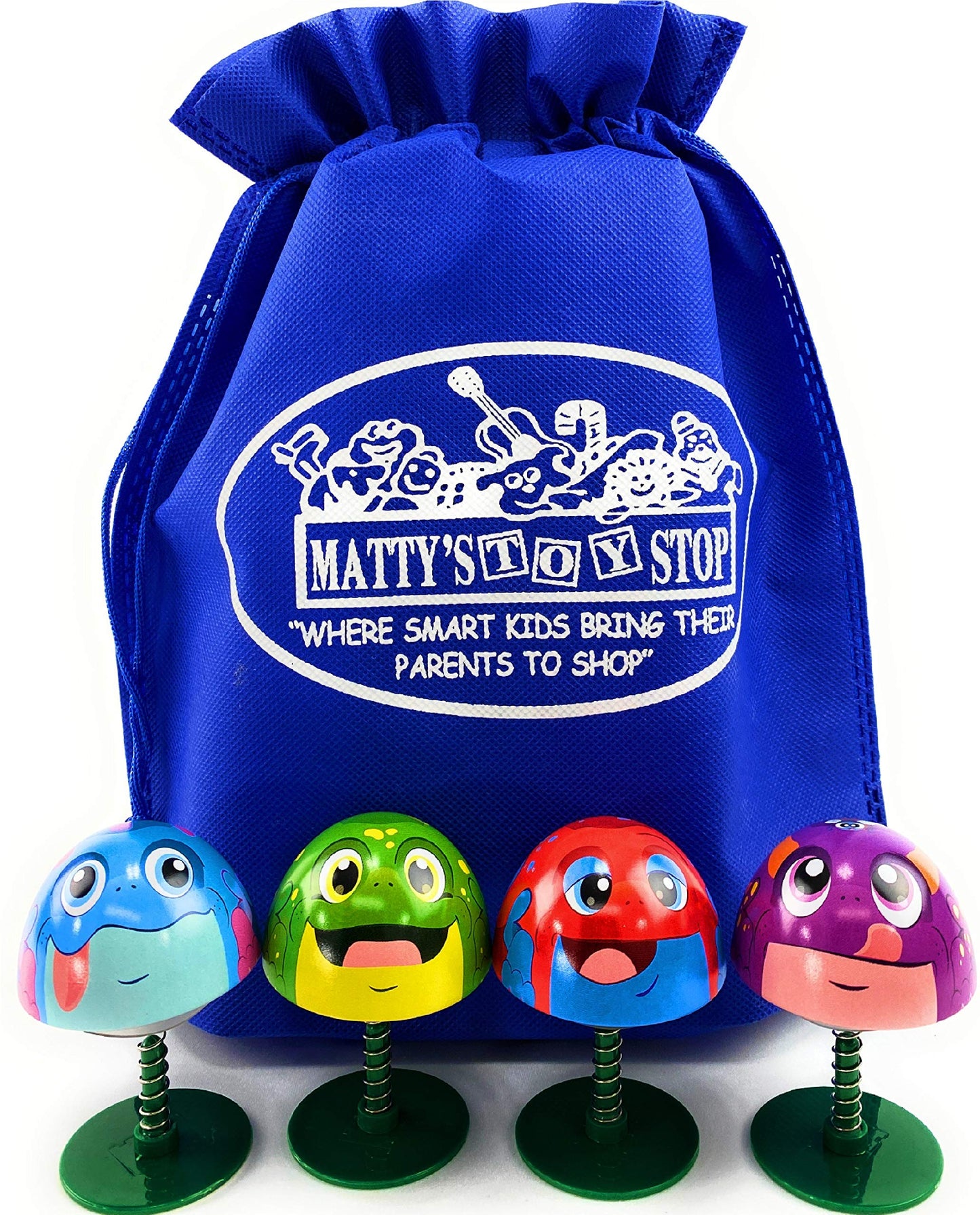 Matty's Toy Stop Schylling Frog Poppers Red, Blue, Green & Purple Complete Gift Set Bundle Storage Bag - 4 Pack