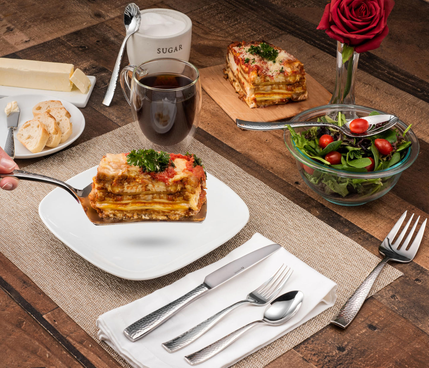 Hudson Essentials Hammered 18/10 Stainless Steel Hostess Serving Utensil Set, 8-Piece Set with Cake Knife, Cake Server and Lasagna Pie Server, Dishwasher Safe