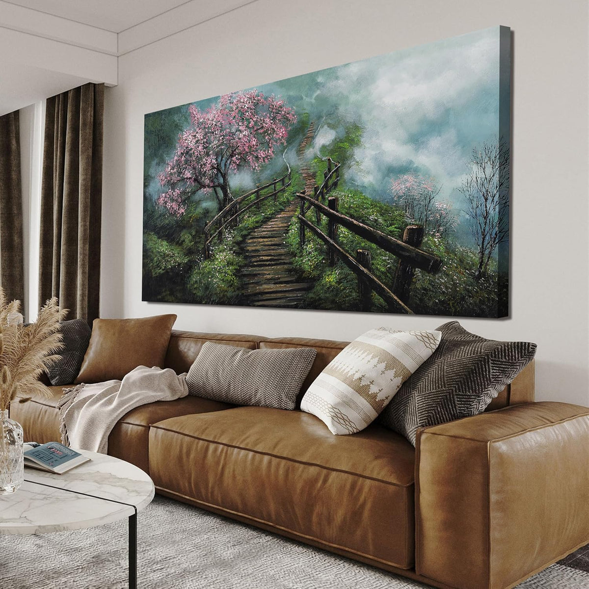 Canvas Wall Art Decor Modern Wall Art Pictures for Living Room Tree of Life Wall Art Decor Foggy Trail Large Artwork for Walls Tree Flower Wall Art Prints Art Work for Home Office Wall Decor 24" X 48"