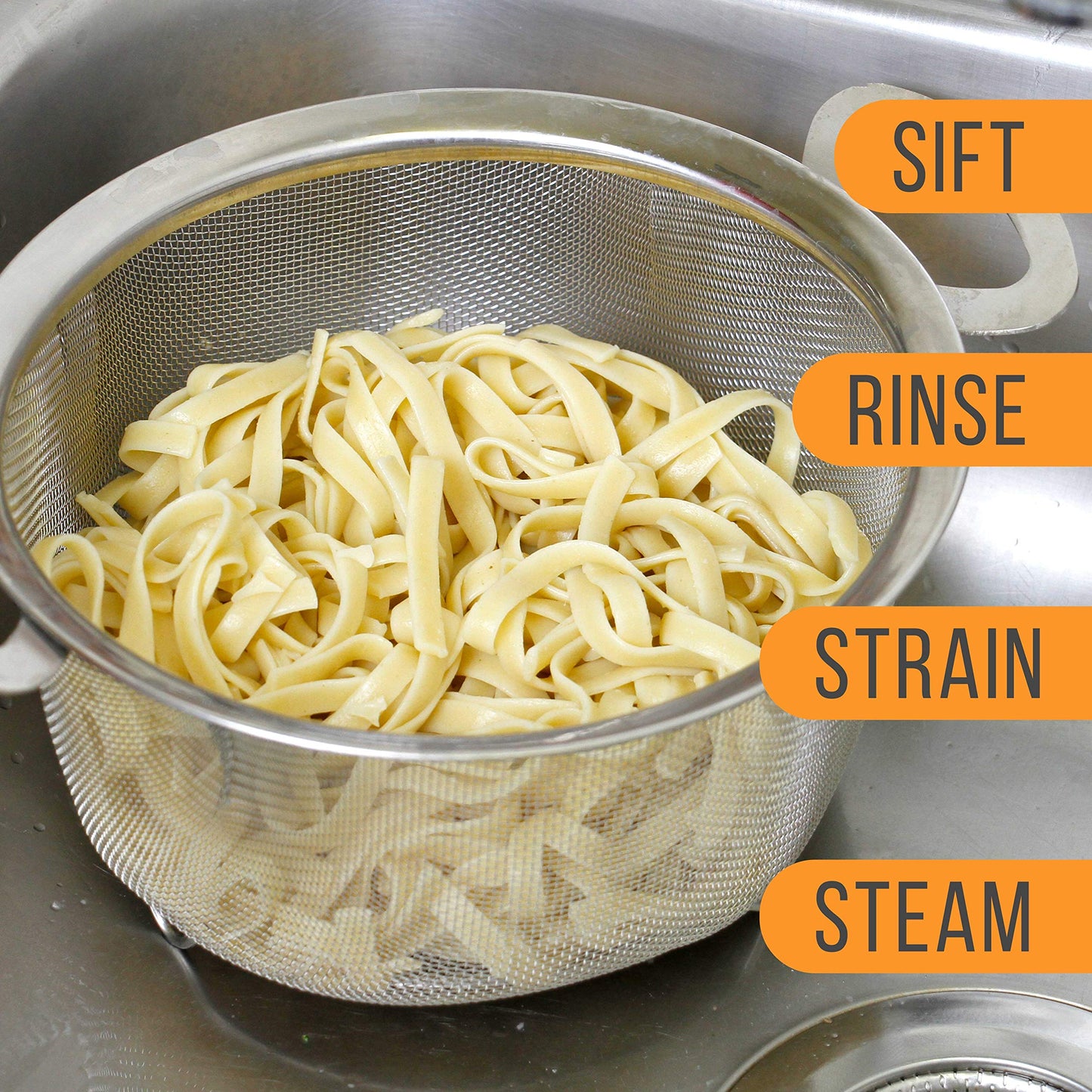 U.S. Kitchen Supply Stainless Steel Colander Strainer Basket - 3-Quart Colander with Resting Feet & Handles - Wide Rim Sieve, Stainless Steel Strainers and Colanders for Kitchen