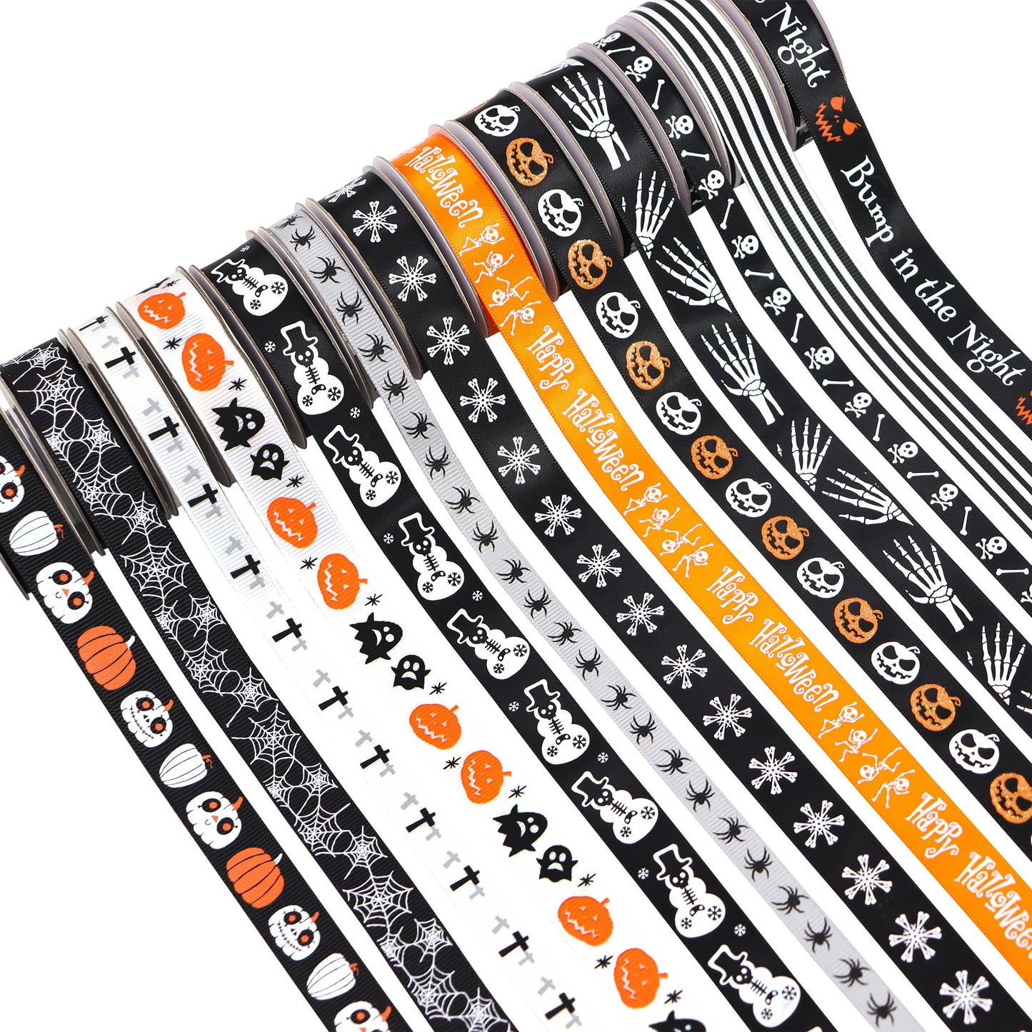 13 Rolls 65 Yards Halloween Ribbon Spider Skull Gnome Pumpkin Ribbons Halloween Printed Ribbon Gift Wrapping Home Wreath DIY Craft Party Decoration