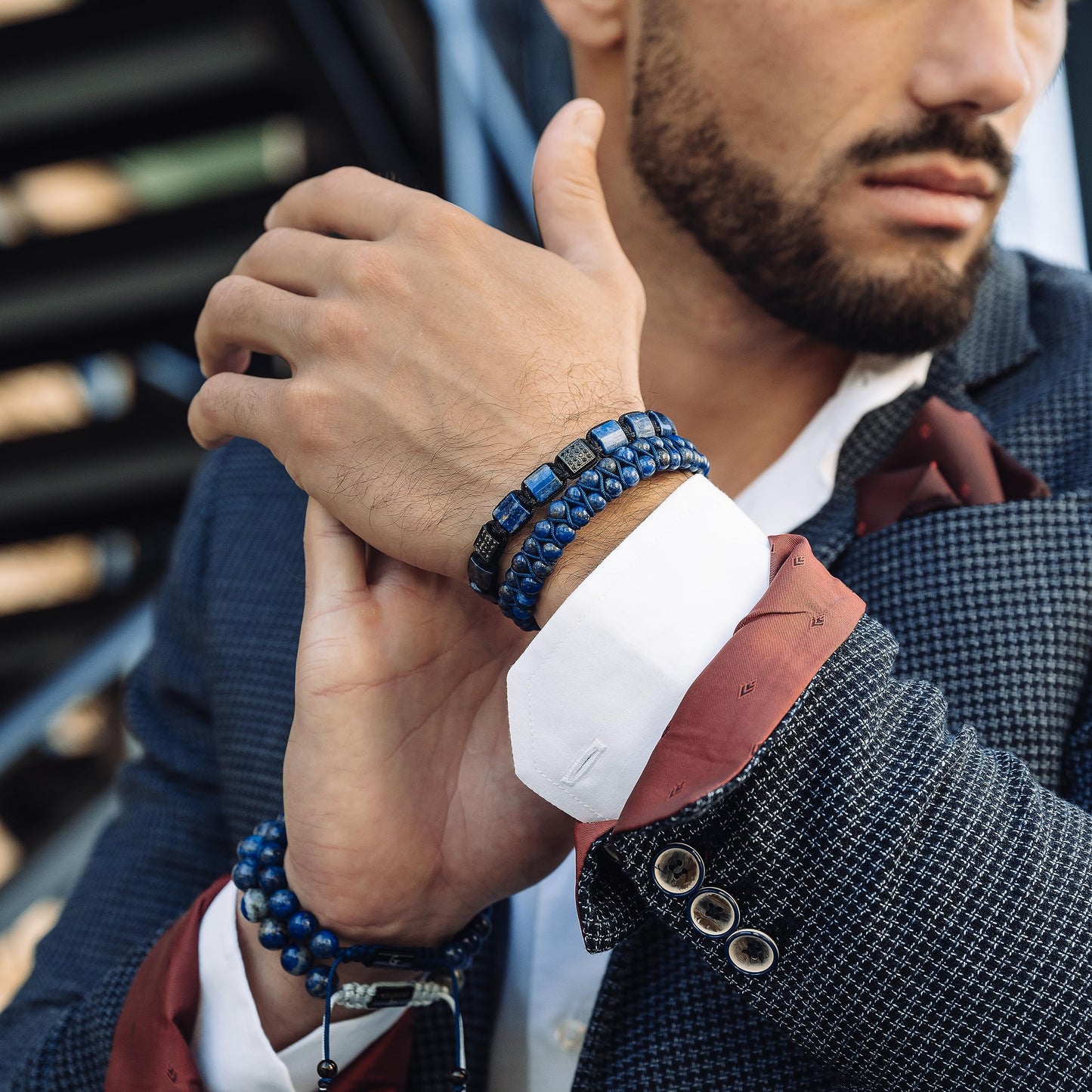 GT collection Flat Bead Bracelet, Gemstone Adjustable Bracelets for Men - Beaded Energy Bracelet for Relaxation and Peace, Handcrafted Men's Jewelry Gifts for Men