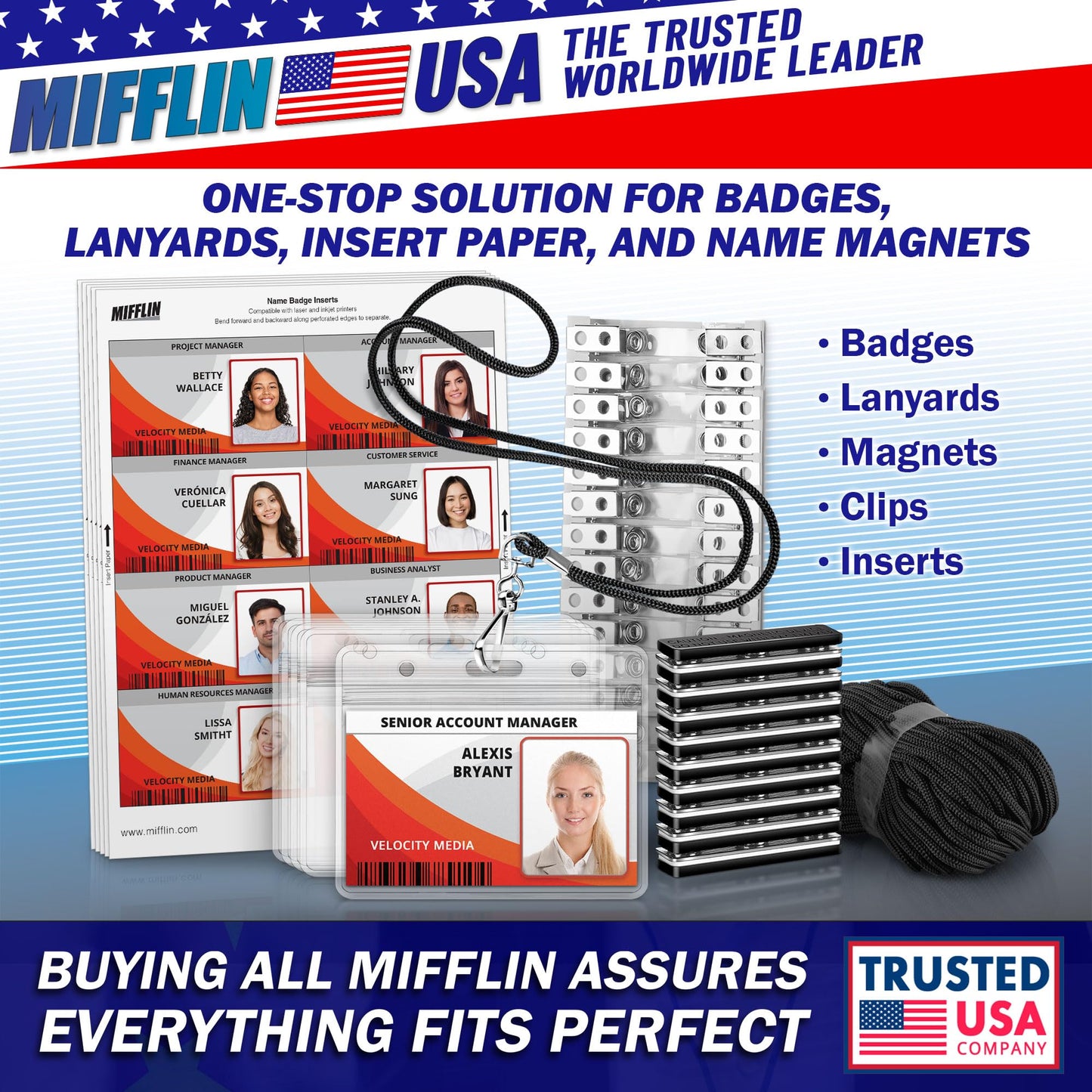 Mifflin-USA Card Protector (4x3 Inch, Clear, Bulk 100 Pack) Quick Load Horizontal No Zipper Name ID Badge Holder