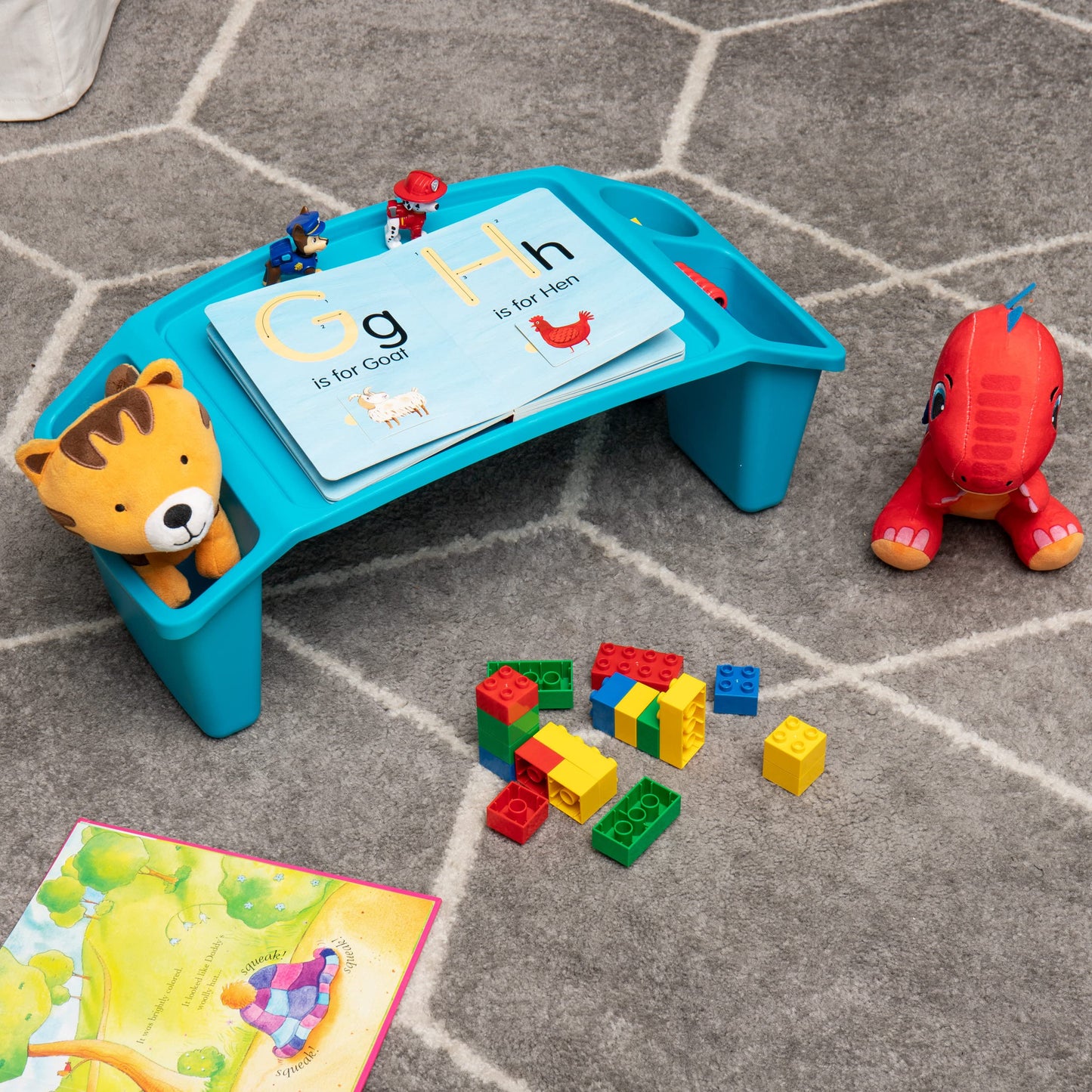 Mind Reader Kids Lap Desk, Portable Activity Tray with Side Storage, Stackable Plastic Desk for Drawing, Snacks, Study, Set of 2, Blue