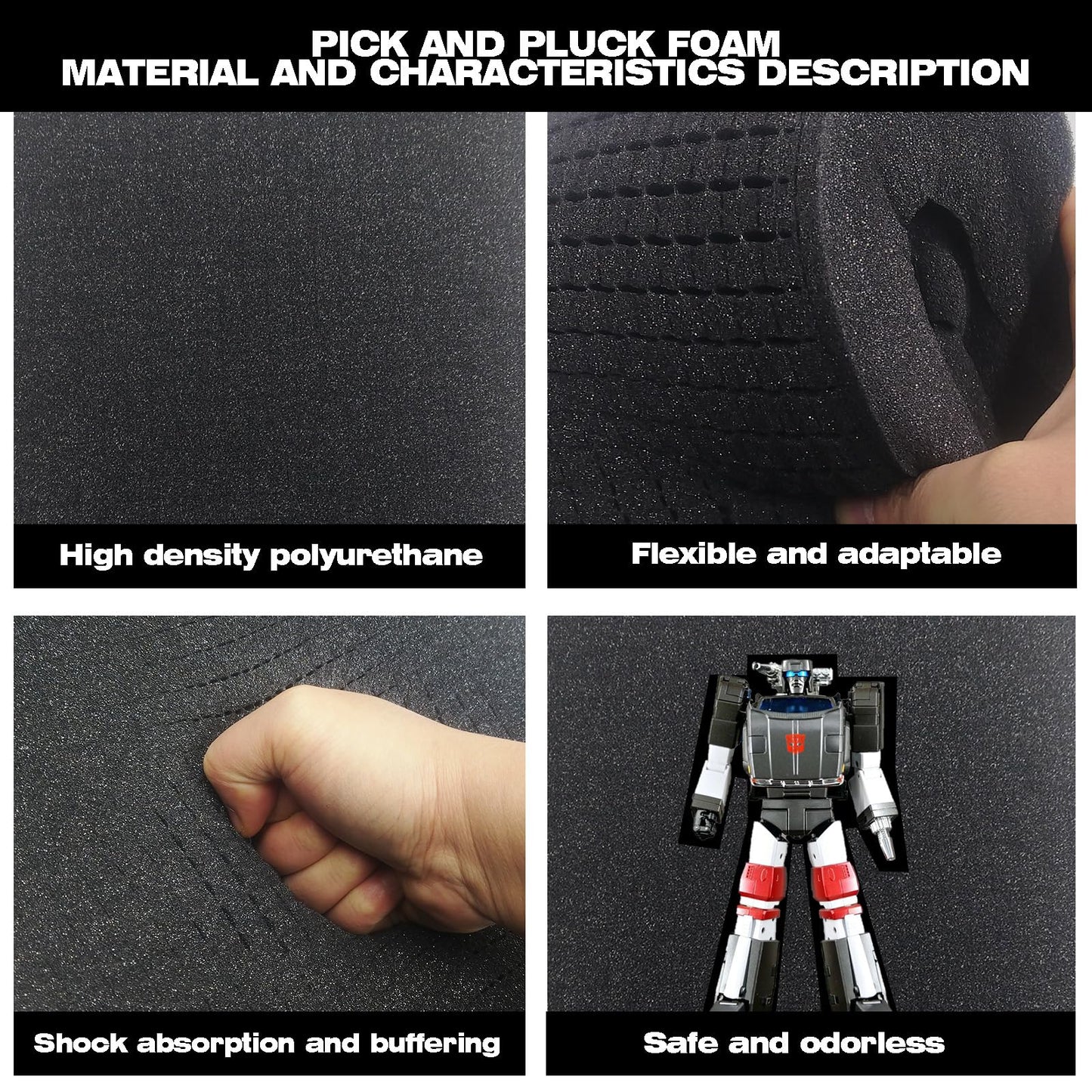 KYHSOM 4 Pack Pick and Pluck Foam 16x12x2 Inch - Pre-Cubed Cell Polyurethane Sheets for Tool Box, Camera, Craft and Protective Case Liner Organizer