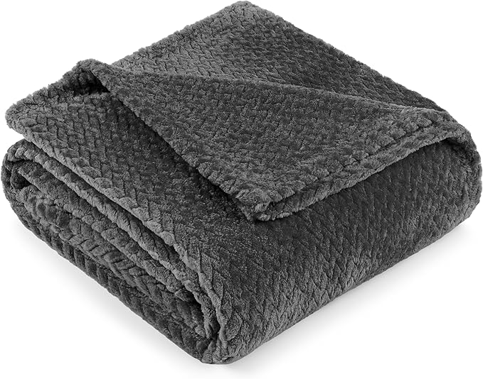PAVILIA Soft Fleece Dark Grey Throw Blanket for Couch, Lightweight Plush Warm Blankets for Bed, Fuzzy Cozy Flannel Blanket Throw for Sofa, Travel, Jacquard Pattern, Charcoal Gray, Twin, 60x80 inch