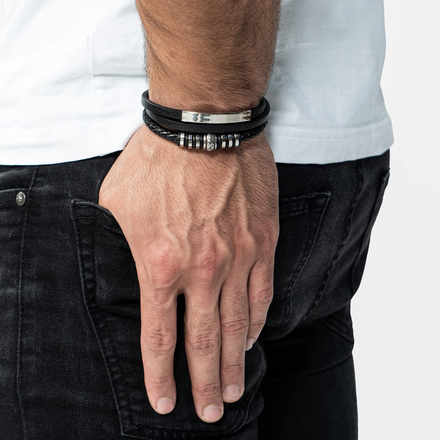 SERASAR Mens Silver Bracelets 17cm Bracelet Men Gift Box Genuine Leather Cowhide Braided Magnetic Clasp Multi Layer Wrap Rope Man Mans Male Band Jewelry Magnet Accessories