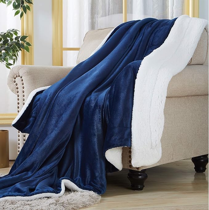 SOCHOW Sherpa Fleece Throw Blanket, Double-Sided Super Soft Luxurious Plush Blanket Throw Size, Navy Blue, 50x60 inches