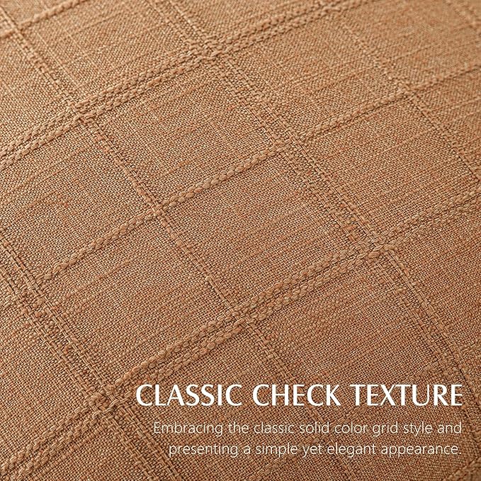 Foindtower Set of 2 Decorative Linen Check Throw Pillow Covers Neutral Farmhouse Vintage Cushion Covers Modern Boho Home Decor for Sofa Chair Couch Bedroom Living Room,20×20 Inch,Brick