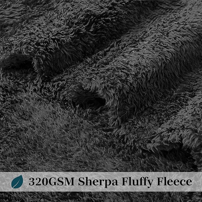 PAVILIA Sherpa Throw Blanket for Couch Sofa, Black Fluffy Warm Plush Blanket for Twin Bed, Cozy Super Soft Lightweight Throw, Fuzzy Decorative Blanket, All Season Home, 60x80