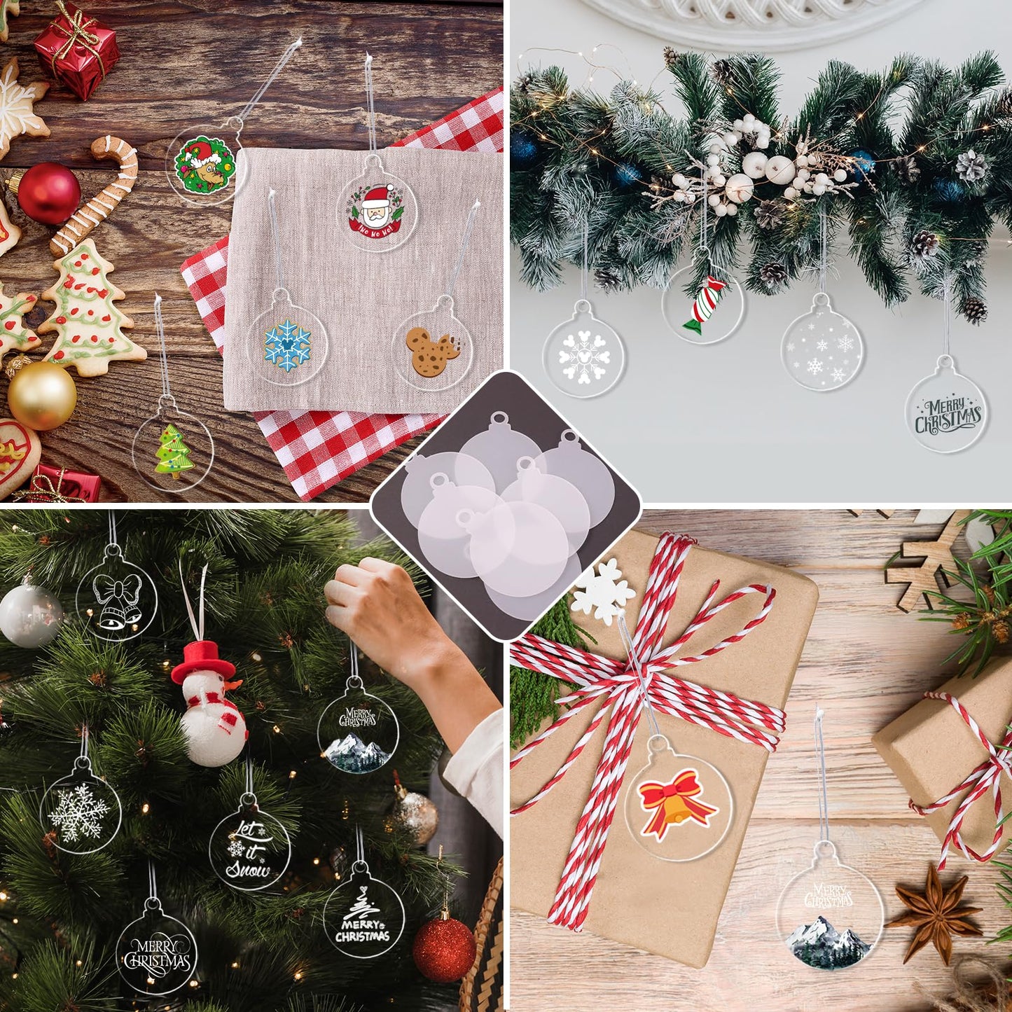 100 Pack Christmas Tree Ornaments Blanks, 3 Inch Clear Round Acrylic Flat Disc Ornaments Blanks Christmas DIY Crafts Transparent Circle Discs for Xmas Winter New Year Party Hanging Decorations