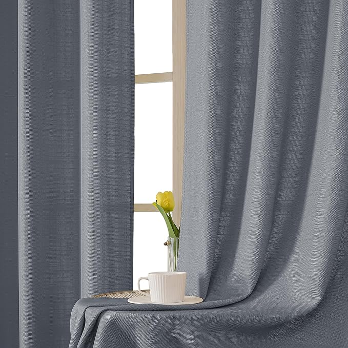 Chyhomenyc 2 Panels Dark Grey Kitchen Curtains, 30"W x 24"L (Pack of 2), Light Filtering, Rod Pocket, Modern Style