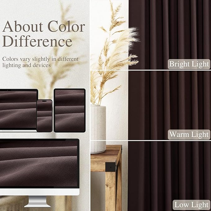 Coffee Brown Linen Curtains for Living Room 105 Inches Long Light Filtering Semi Sheer Curtain Back Tab Luxury Modern Rustic Home Decor Neutral Drapes for Bedroom Dinner Room 52x105, 2 Panels