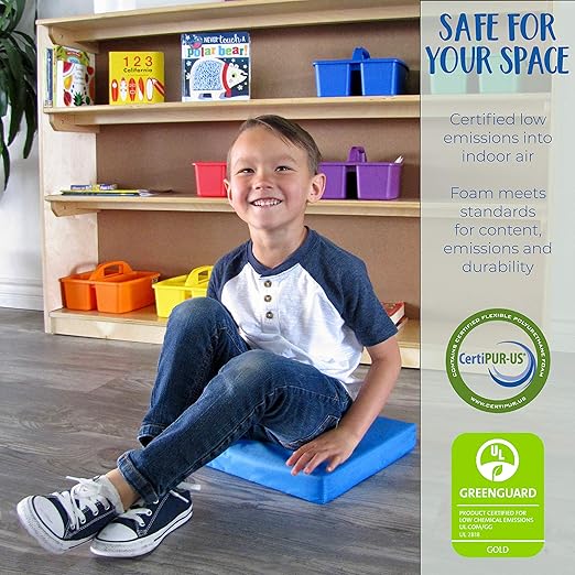 Factory Direct Partners SoftScape 15 inch Square Classroom Floor Cushions with Handles; Flexible Seating for Daycare, Preschool, Playroom; 2 inch Thick Deluxe Foam (6-Piece) - Contemporary, 12228-CT
