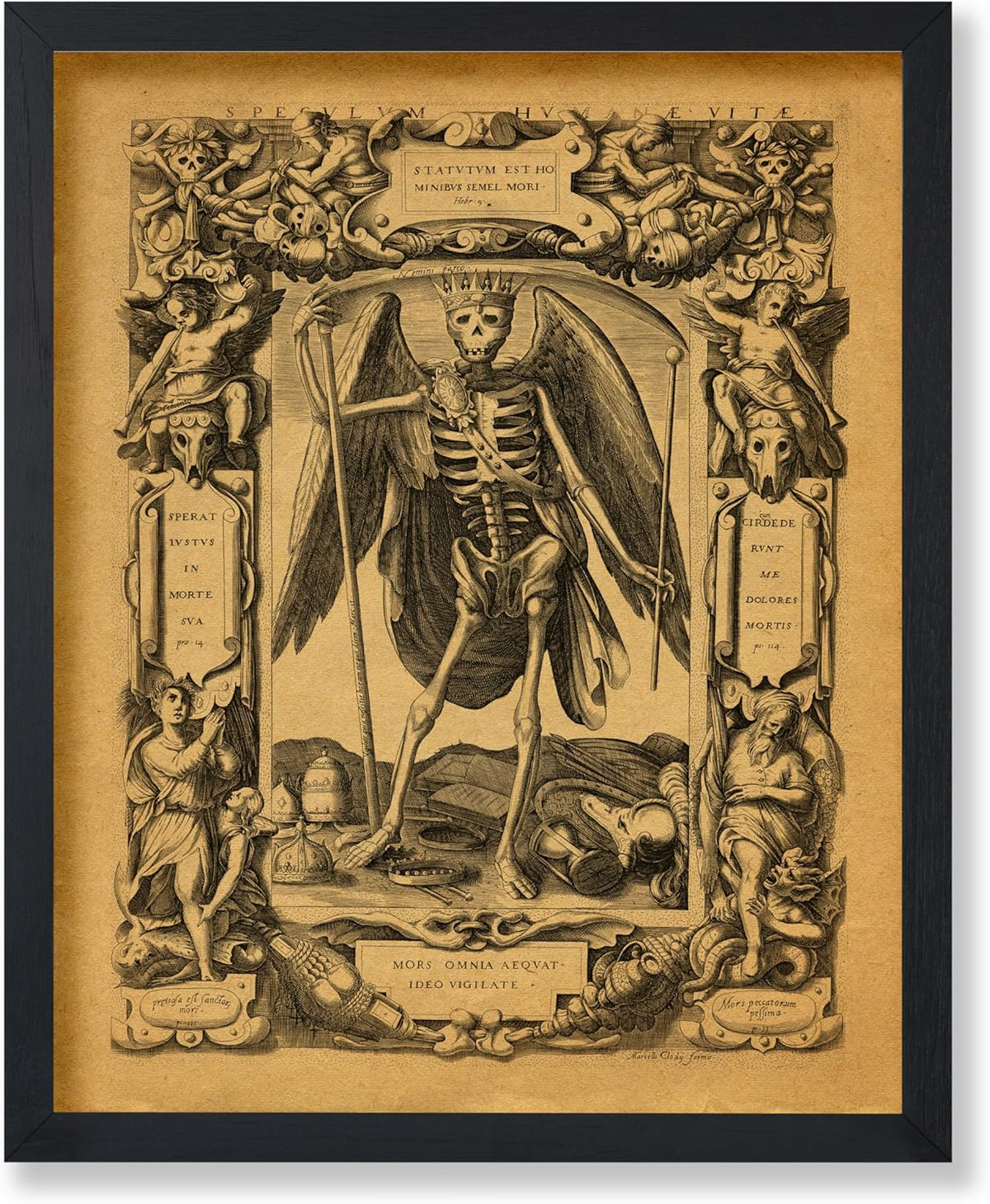 Poster Master Vintage Angel of Death Poster - Grim Reaper Print - Halloween Art - Mirror of Human Life Art - Gift for Men & Women - Gothic Decor for Living Room or Bedroom - 16x20 UNFRAMED Wall Art