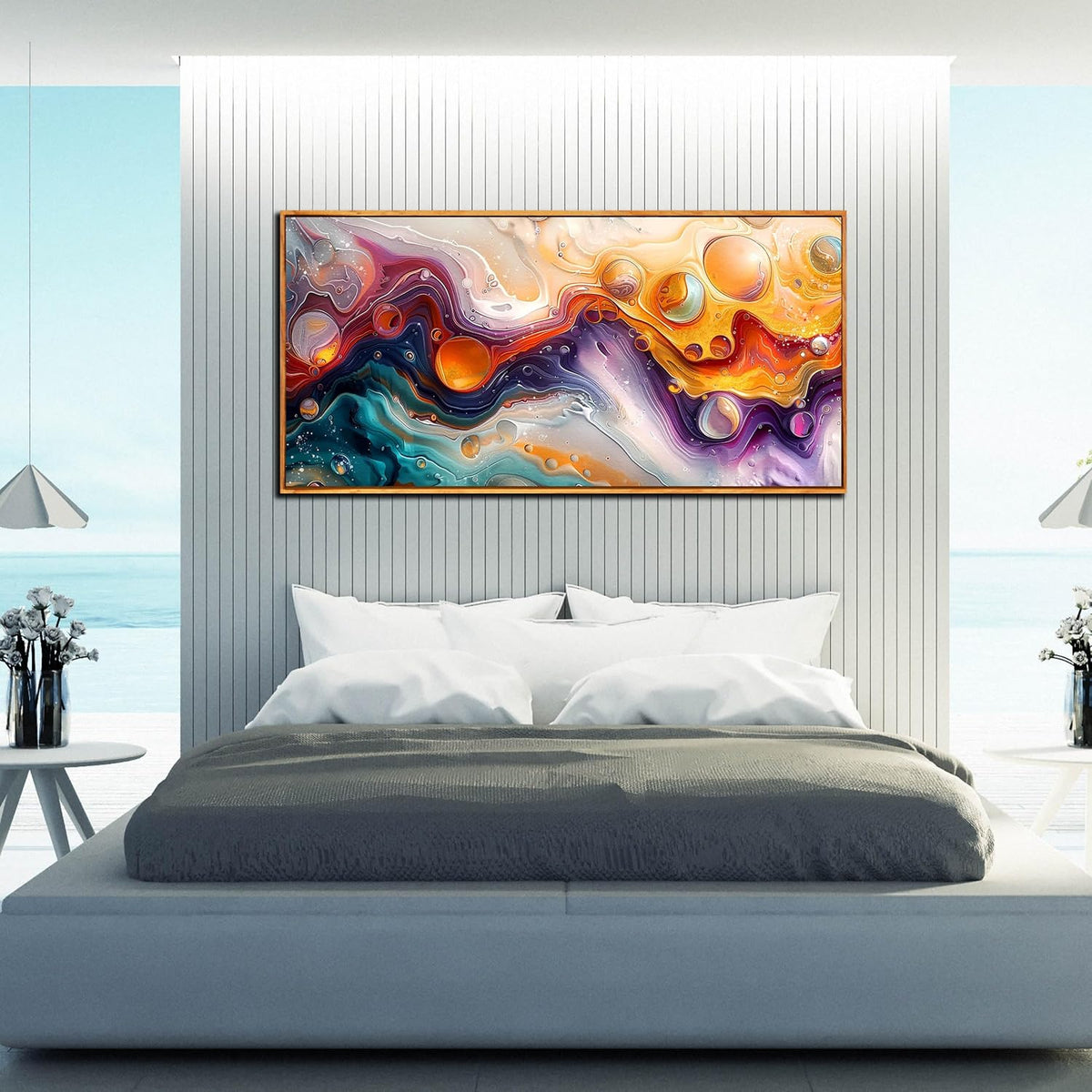 ZHAOSHOP Abstract Living Room Pictures Wall Decor - Modern Colorful Wall Art for Bedroom - Wooden Framed Wall Art for Office Size 24"x 48"
