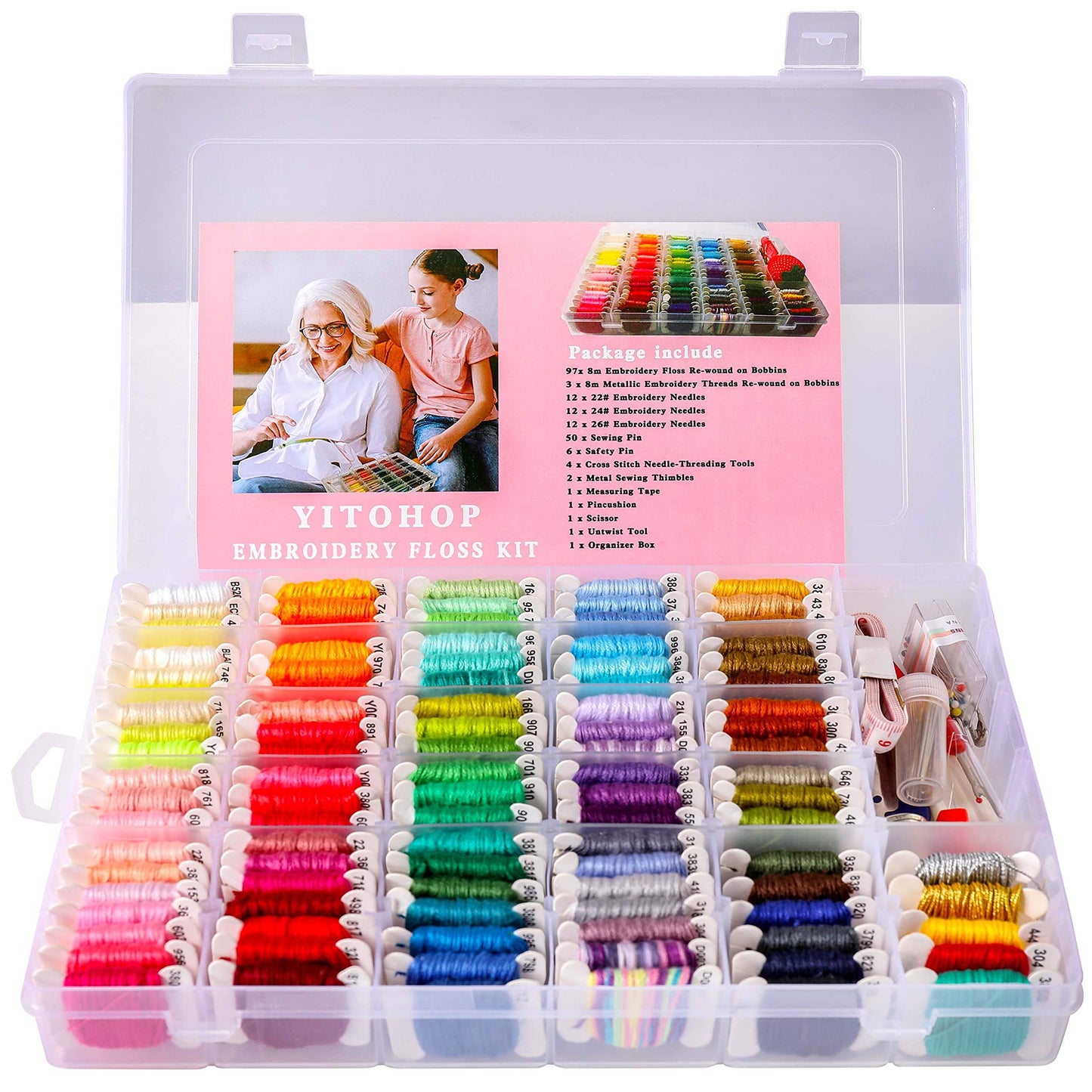 YITOHOP 200pcs+ Embroidery Floss kit, Friendship Bracelet String Kit with Organizer Box-Included 100pcs Friendship Bracelet Floss Thread,Cross Stitch Kits Xmas Gifts