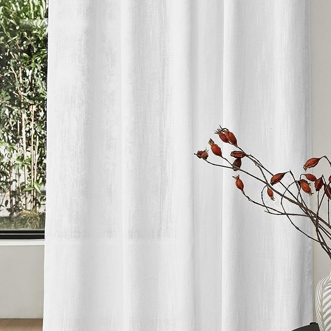 MYSKY HOME French Door Curtains for Closet Doorways, Window White Cotton Sheer Drapes Light Filtering Cute Curtain Panels Elegant Look for Classroom/Guestroom, 50" x 72", White, 2 PCs