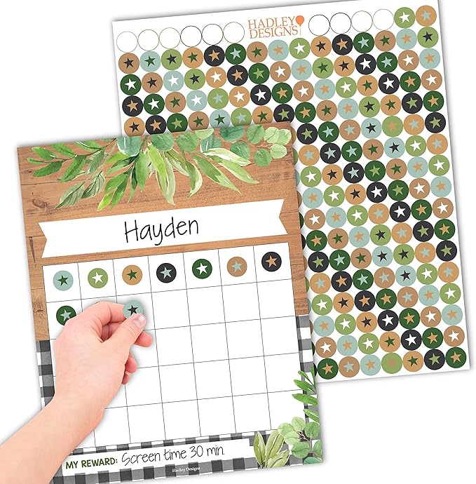 Sticker Chart for Kids Behavior at Home & Classroom - 25 Reward Chart for Kids Incentives, Gold Star Sticker Sheets, Farmhouse Incentive Charts for Classroom Must Haves