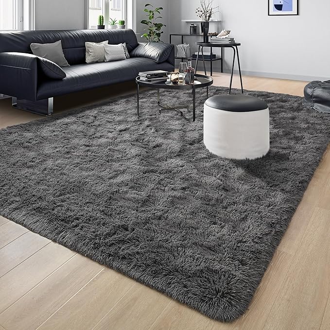 Tepook Fluffy Large Rugs for Living Room, Shag Area Rug 6x9 Soft Carpet for Bedroom, Modern Shaggy Rug for Kids Boys Girls, Plush Indoor Nursery Home Decor Rug with Non-Slip Bottom, Dark Grey