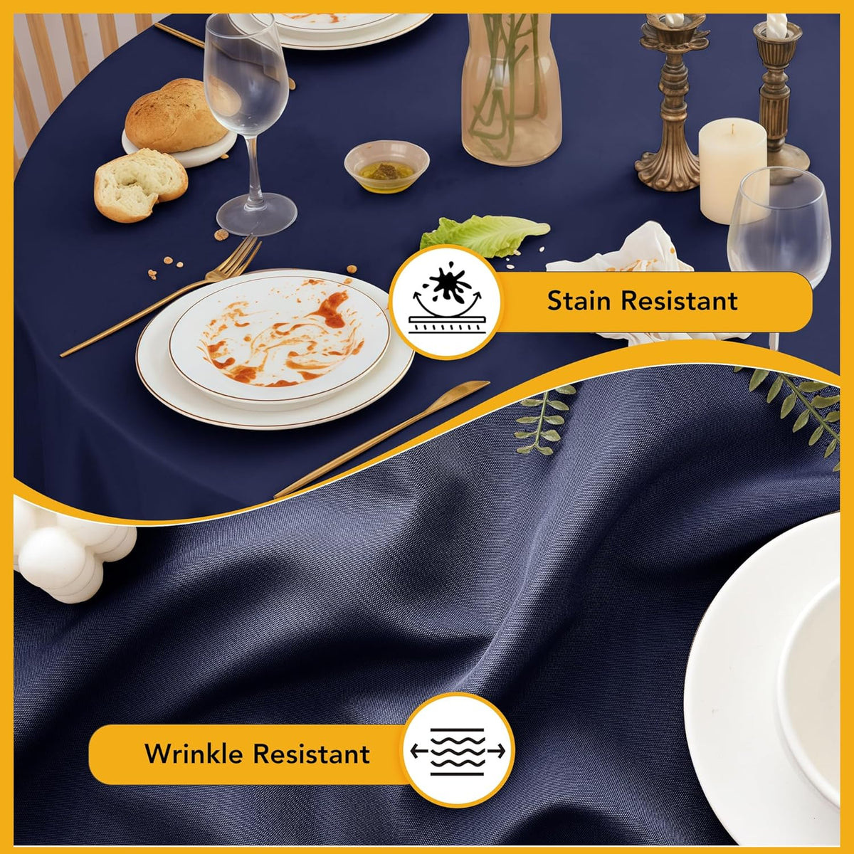 10-Pack Navy Blue Round Tablecloths, 70 Inches, Stain-Resistant Polyester for 3-4 Ft Round Tables - Washable Table Covers for Weddings, Banquets, Birthday Parties, Events