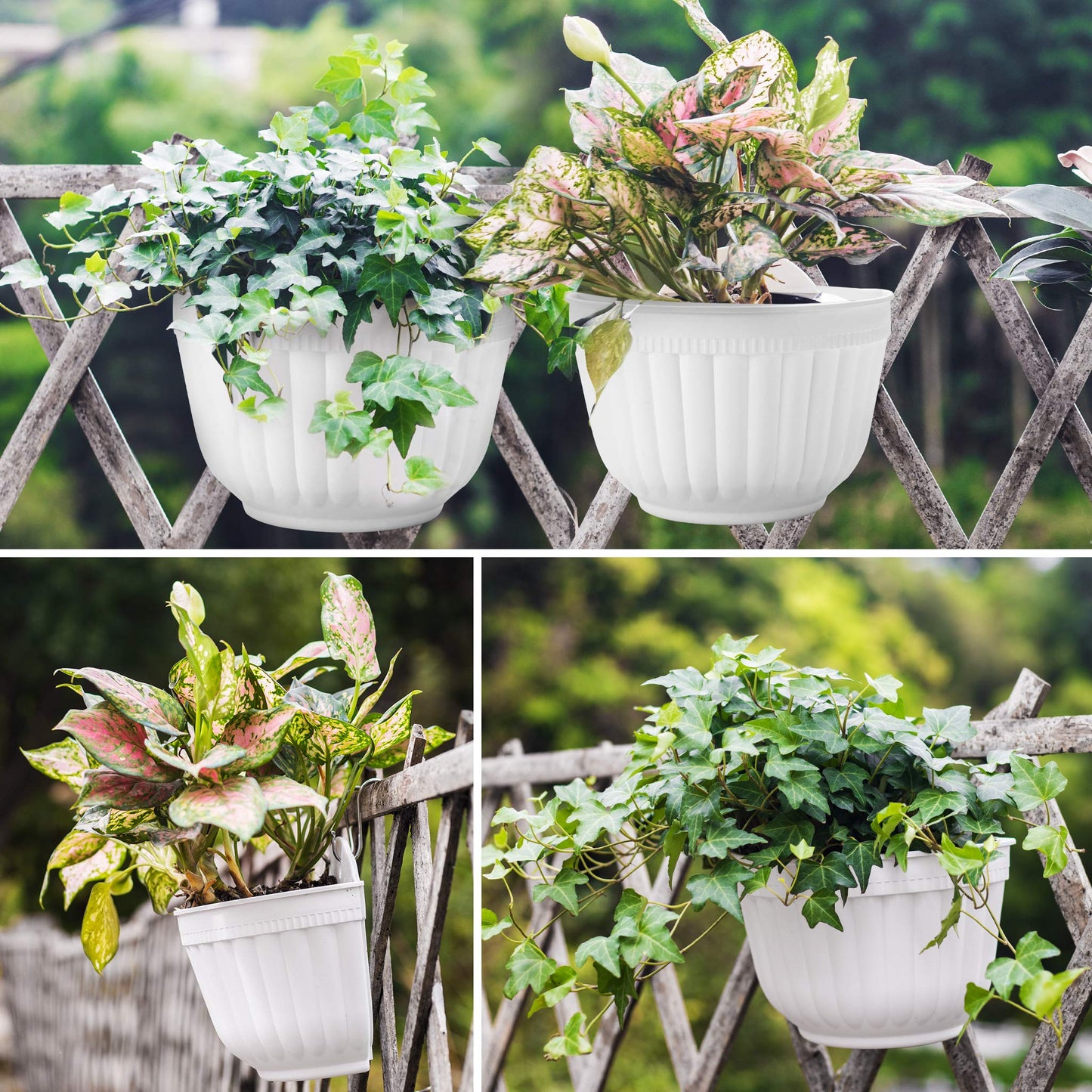 ORIMERC 4 Pack White Wall Planter Pots Vertical Living Wall Hanging Planters Wall Mounted Planter Holder with Drainage Hole for Indoor Outdoor Plants Wall Decor with Hooks/Screws