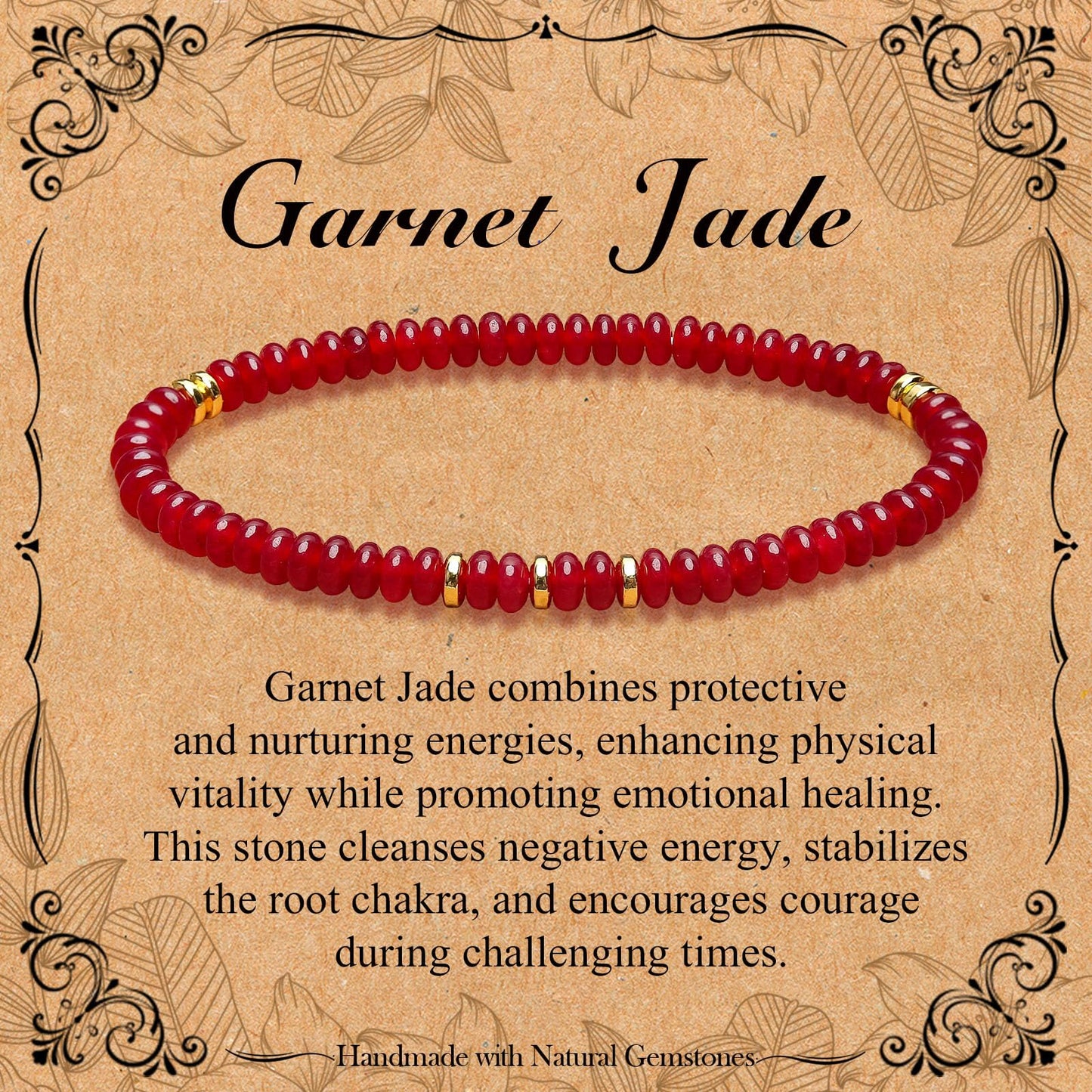 BONNY BOXX Natural 2 * 4mm Garnet Jade Rondelle Beads Bracelet for Unisex, Handcrafted Genuine Crystal Healing Gemstone Beaded Stretch Bracelet for Simple Jewelry Fashion Gifts