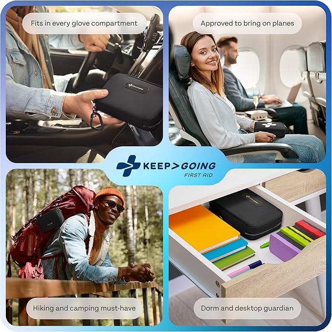 KeepGoing Travel First Aid Kit for Car, Home, Hiking, Camping and Outdoor Emergencies - First Aid Kit Travel Size TSA-Approved