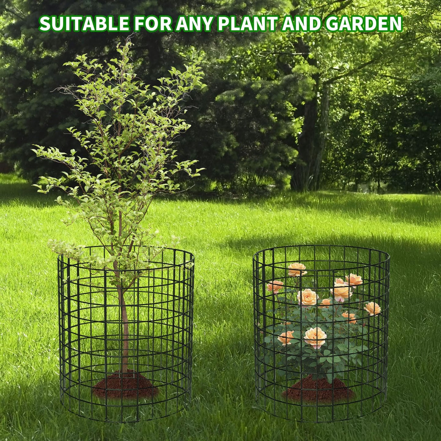 PASARA 10 Pack Plant Protectors from Animals, 13 Inch Round Cloche Plant Cages with Sturdy Chicken Wire Mesh, Garden Cages to Keep Animals Out for Vegetables & Flowers, Includes Support Stakes