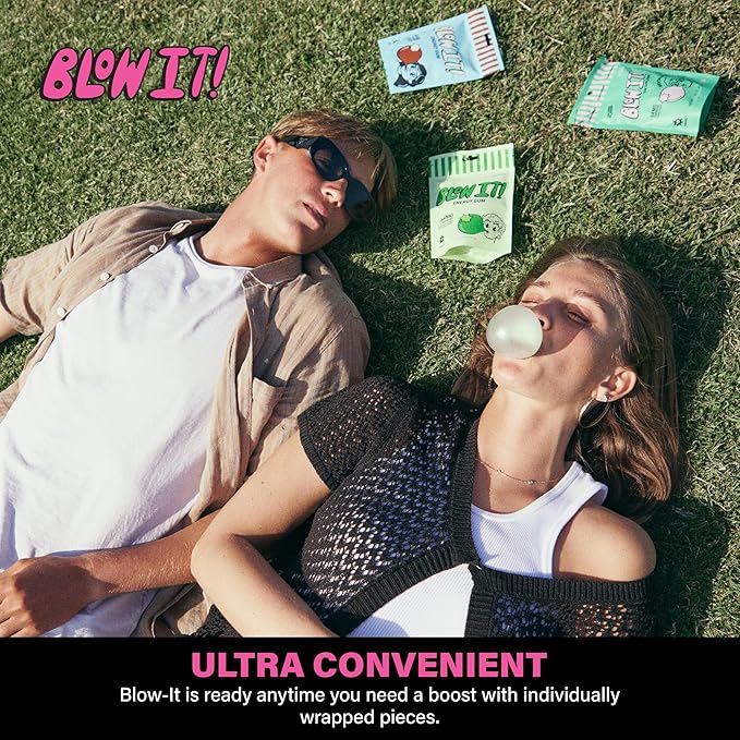 Blow It - Caffeinated Xylitol Gum - Intensified Energy and Focus Boost Effect - Green Coffee Bean Infused Sugar Free Gum - Zapple Flavor - 3-Pack (30 Pieces)