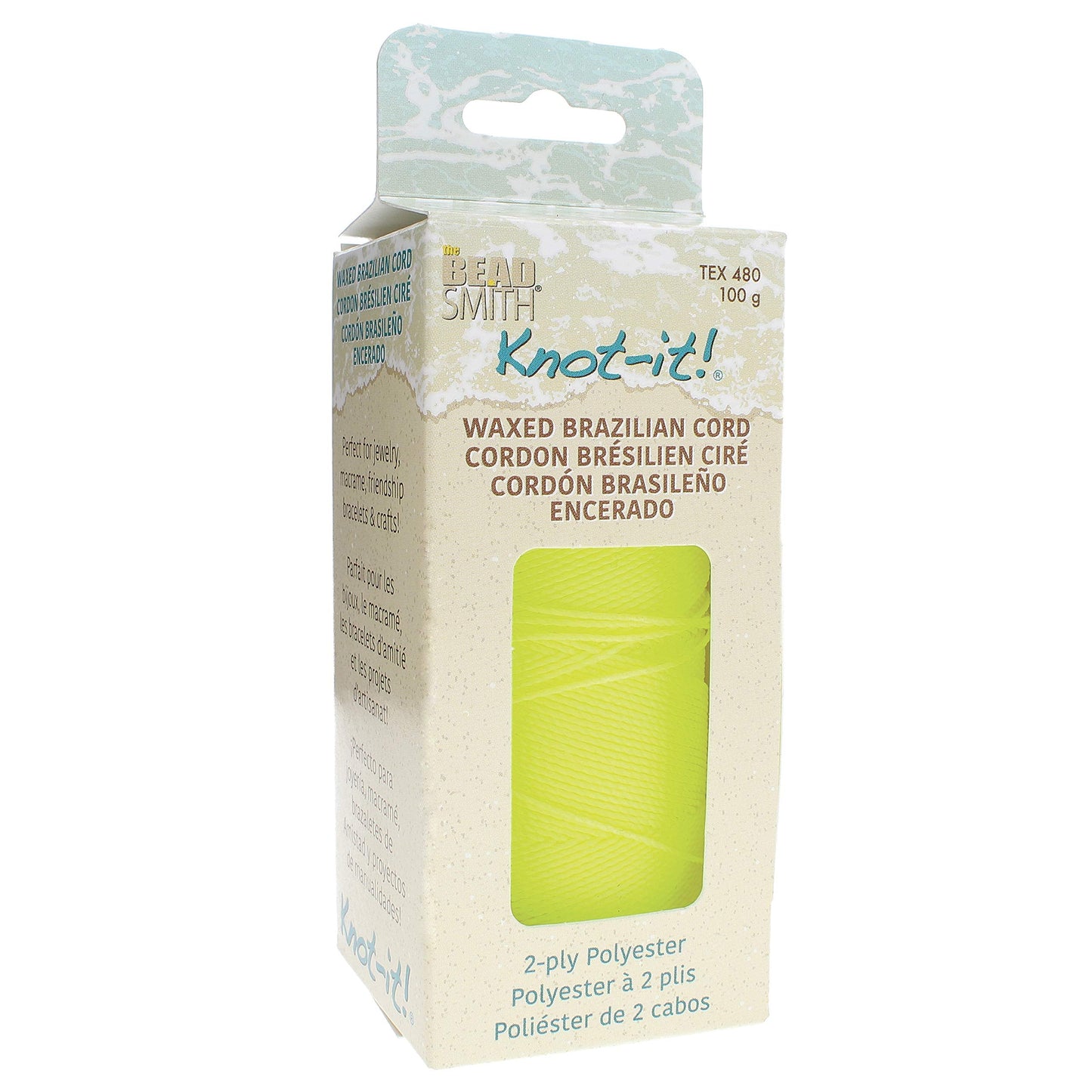 The Beadsmith Knot It Waxed Polyester Cord – Neon Yellow Color – 0.7mm Diameter – Light Wax, 144 Meters (472 Feet) Per Spool – Make Jewelry, Macrame, Friendship Bracelets and DIY Crafts