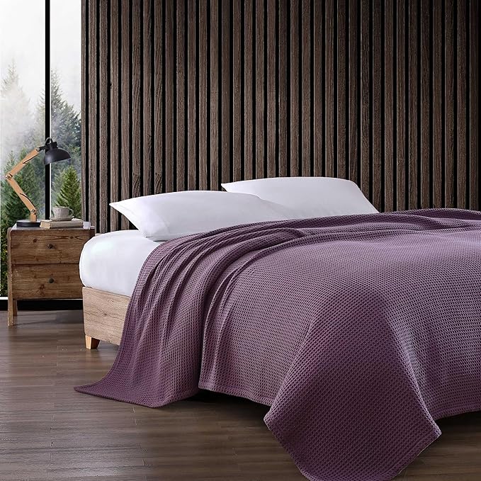 Eddie Bauer - King Blanket, Super Soft & Medium Weight, Softens Every Wash (Solid Waffle Purple, King)