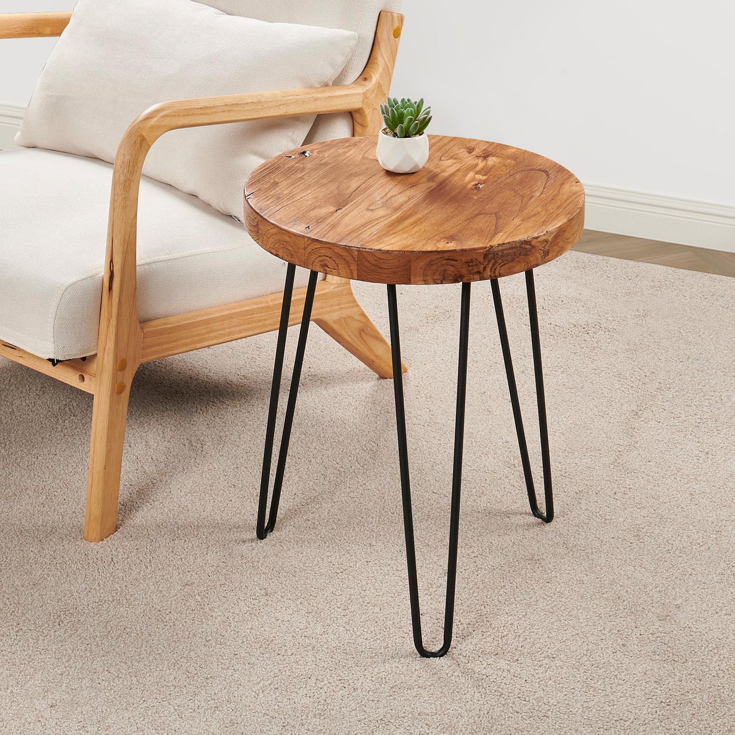 Warmaxx Elm Solid Wood Side Table 15.6" x 15.6" x 20.8"H Round Accent Vintage Coffee End Tables Rustic Plant Stands Living Room Patio Bedroom Nightstand