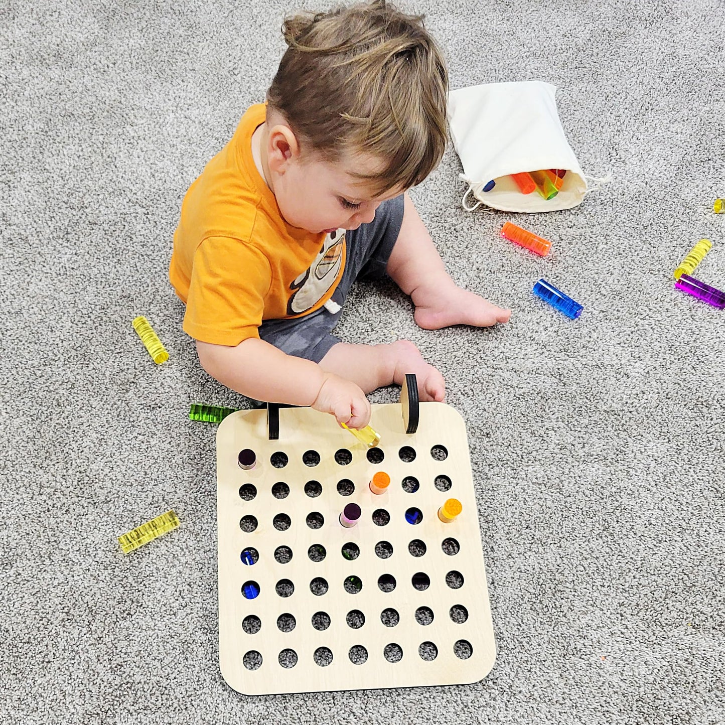 SUPREMETECH Rainbow Peg Board | Montessori Shape and Color for Kids | Wooden and Acrylic Manipulatives Materials