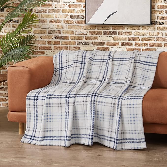 Lucky Brand Camper Plaid Blue 50"X70" Cozy Plush Blanket - Premium Microfiber Throw for Luxurious Comfort and Style