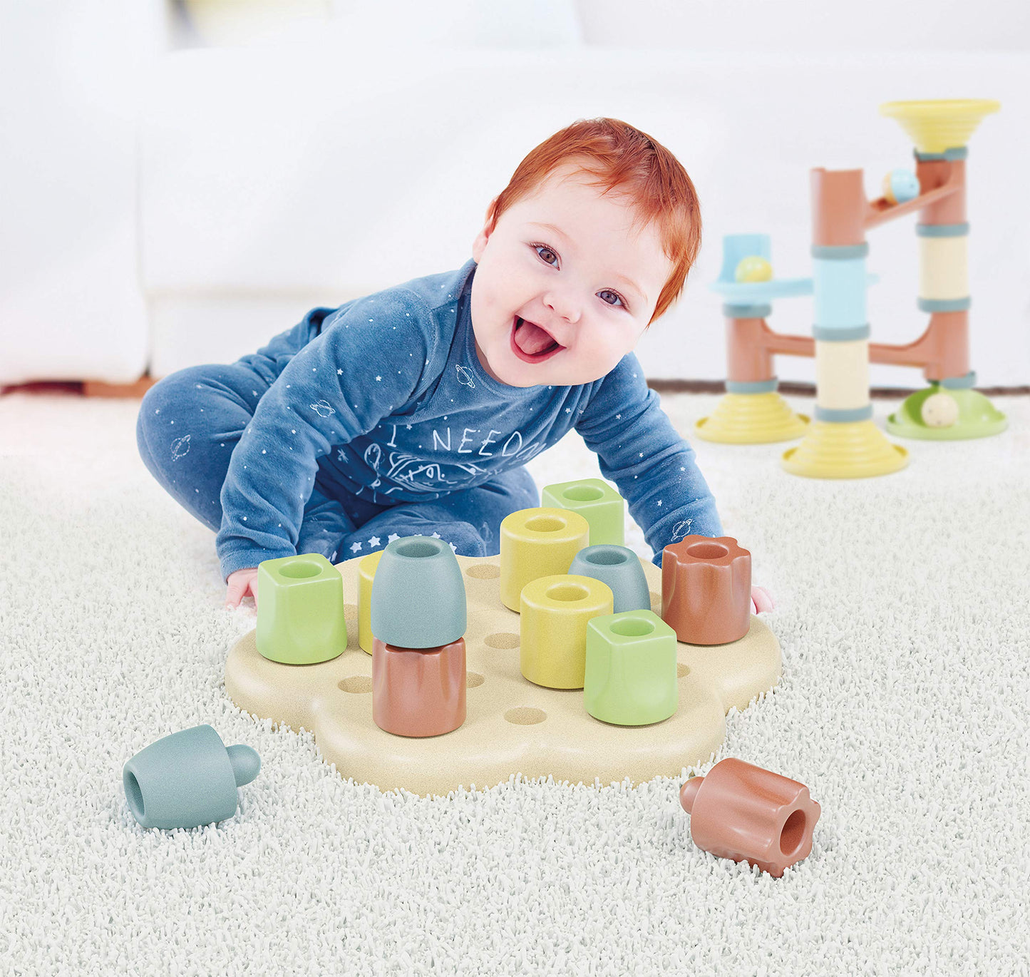 Quercetti: PlayBio - Chunky Peggy - 13pc Peg Blocks Sorting & Stacking Toy, Color Tower Building, Free Play, Earth Conscious, Baby-Toddler 1+