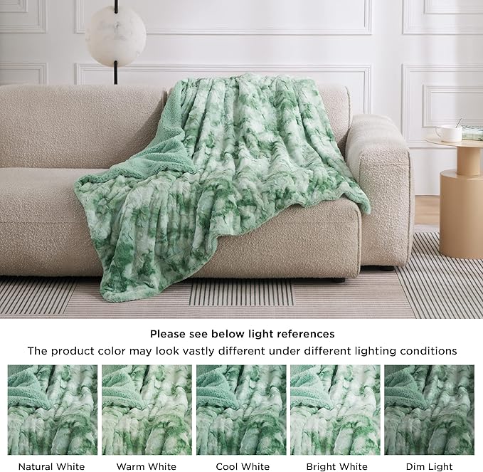 Bedsure Sherpa Blanket - Soft, Fuzzy & Fluffy Faux Fur - Warm, Cozy Throw Blanket for Couch, Sofa and Bed, Tie Dye Design, Sage Green, 50x60 Inches