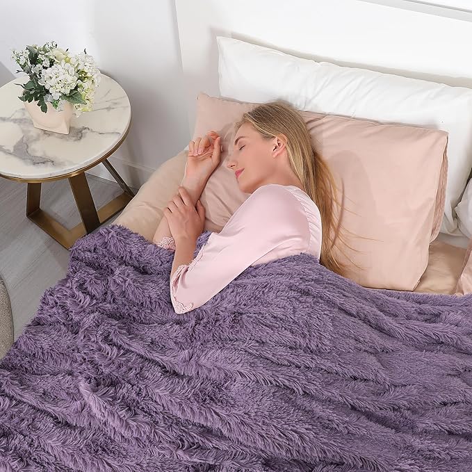 Tuddrom Decorative Extra Soft Faux Fur Blanket Twin Size 70" x 78",Solid Reversible Fuzzy Fluffy Plush Fleece Comfy Microfiber Blanket for Couch Sofa Bed,Patrican Purple