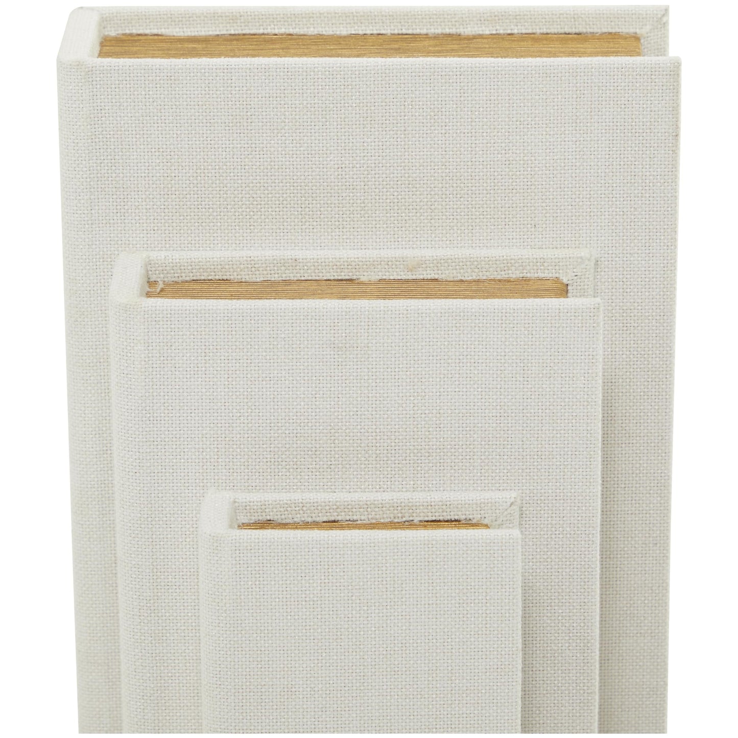 Deco 79 Linen Fabric Decorative Box Faux Storage Book Book Shaped Boxes, Set of 3 Decorative Keepsake Boxes 12", 9", 6"H, White