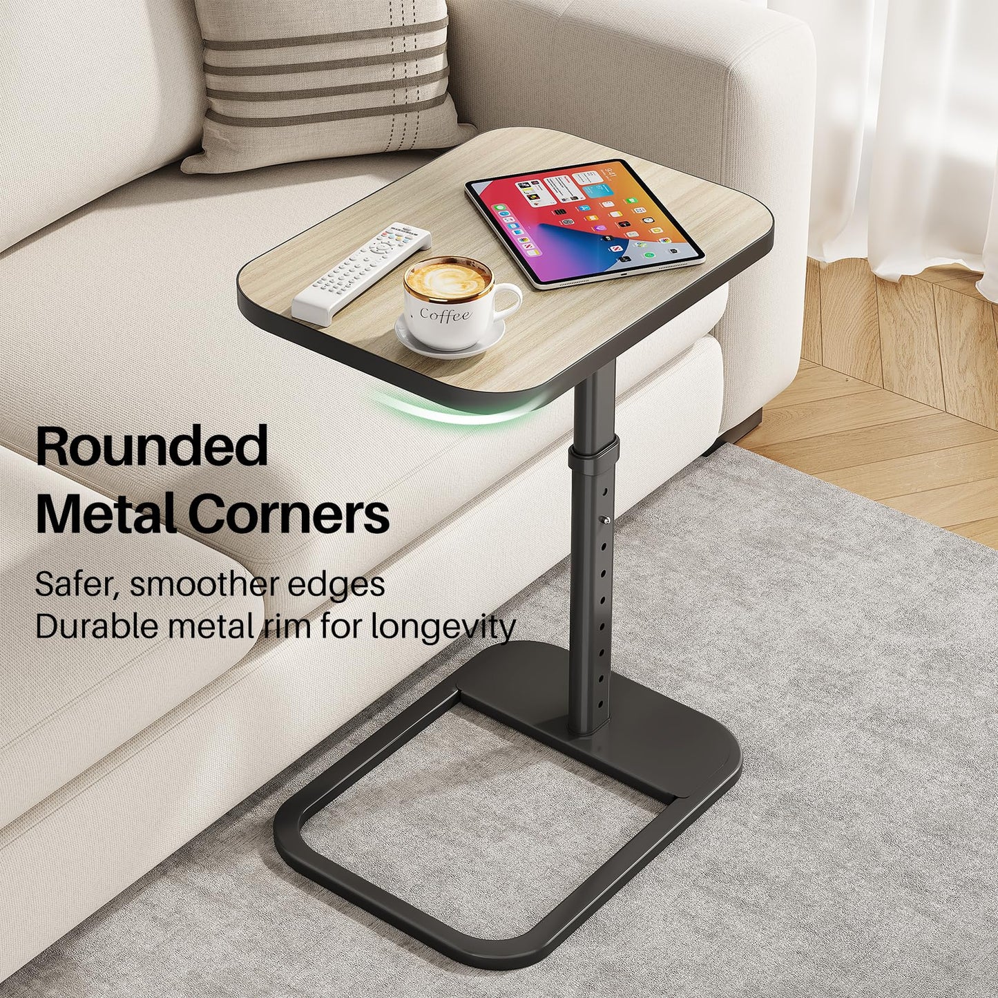 Kitstorack Upgraded TV Tray Table with Panel Lock, Adjustable Height & 90° Flip-Over Design, Sofa Arm End Side Table for Eating, Dinner, Snack, Laptop, Couch, Bed, Chair or Small Spaces, Gray