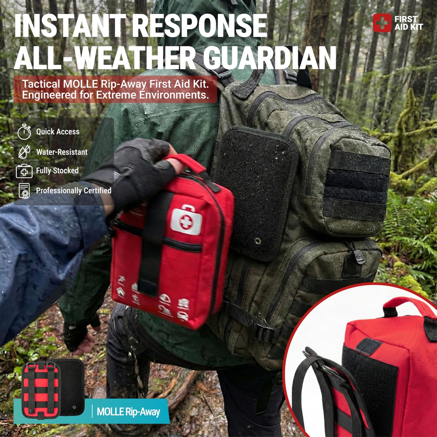 556 Piece Premium Large First Aid Kit, Survival Medical Bag with Labelled Compartments, Workplace Essential for Home & Sports, Molle Tactical Rip-Away Design, First Responders' Choice for Trauma