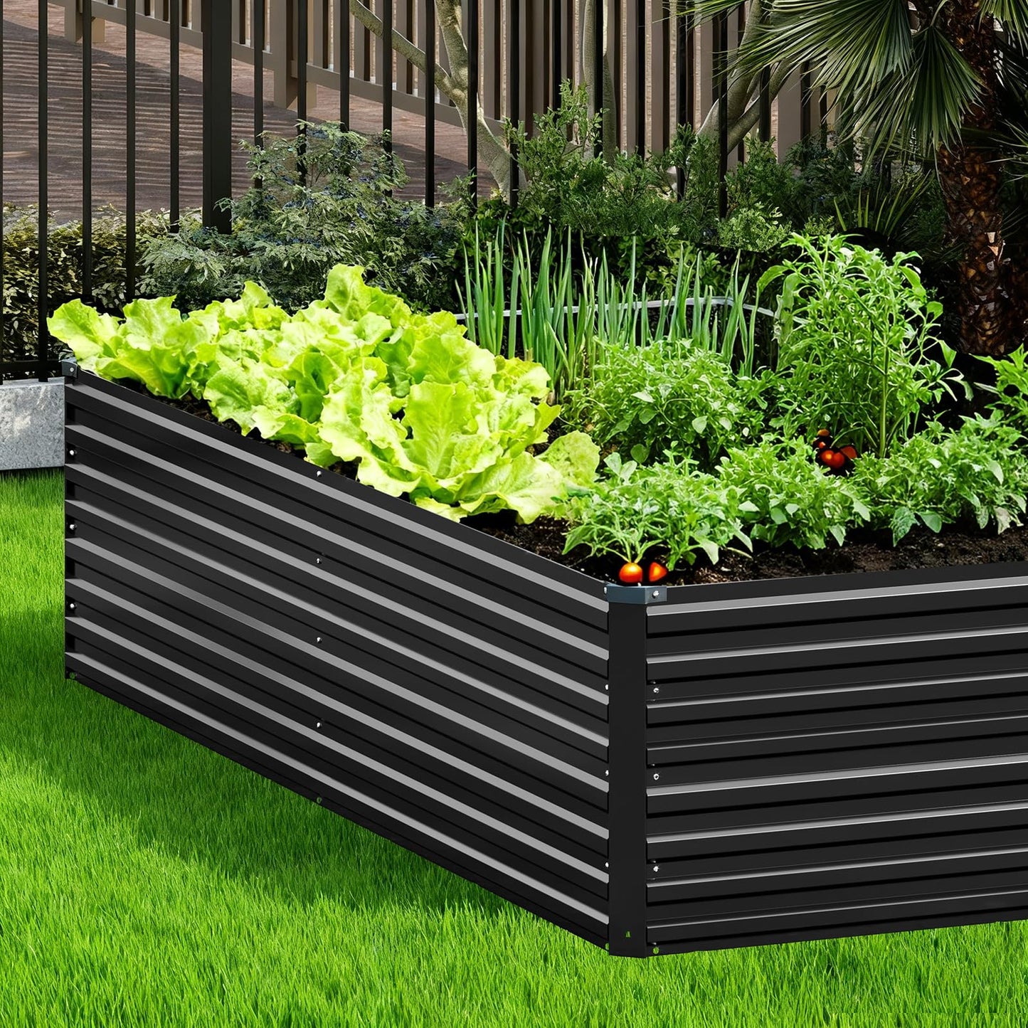 Vengarus 8x4x2FT Galvanized Raised Garden Bed Kit, Deep Root Planter Box Outdoor Large Planter Raised Beds for Planting Flowers,Vegetables and Herbs-Black