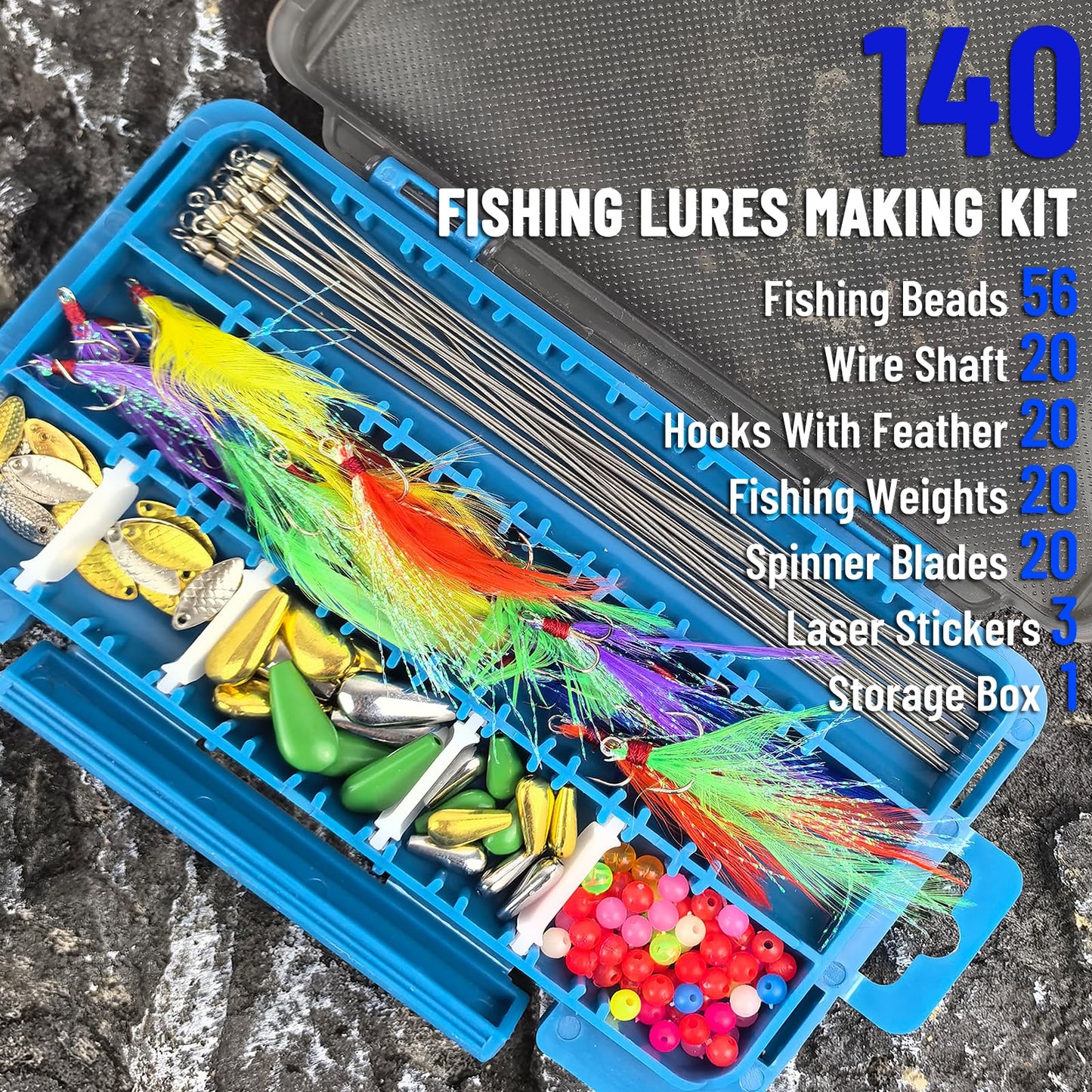 L PATTERN 140Pcs Spinner Making Kit - DIY Fishing Spinnerbait Kit with Spinner Blades, Spoons, Feather Treble Hooks, Spinner Shaft, Fishing Beads & Tackle Box for Bass Trout Perch Salmon